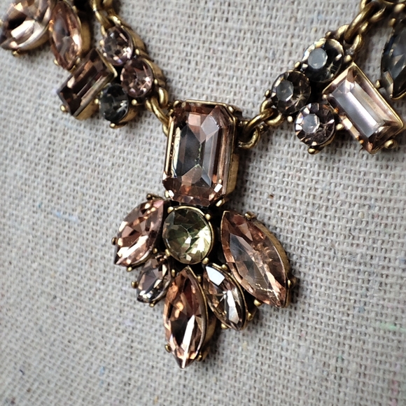 J Crew Emerald Cut Peach and Smoke Rhinestone Statement Necklace Citrine Navette - Picture 7 of 16